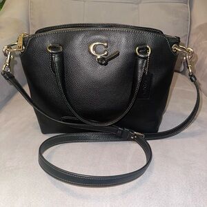COACH Remi Satchel in Black Pebbled Soft Leather w Gold Hardware